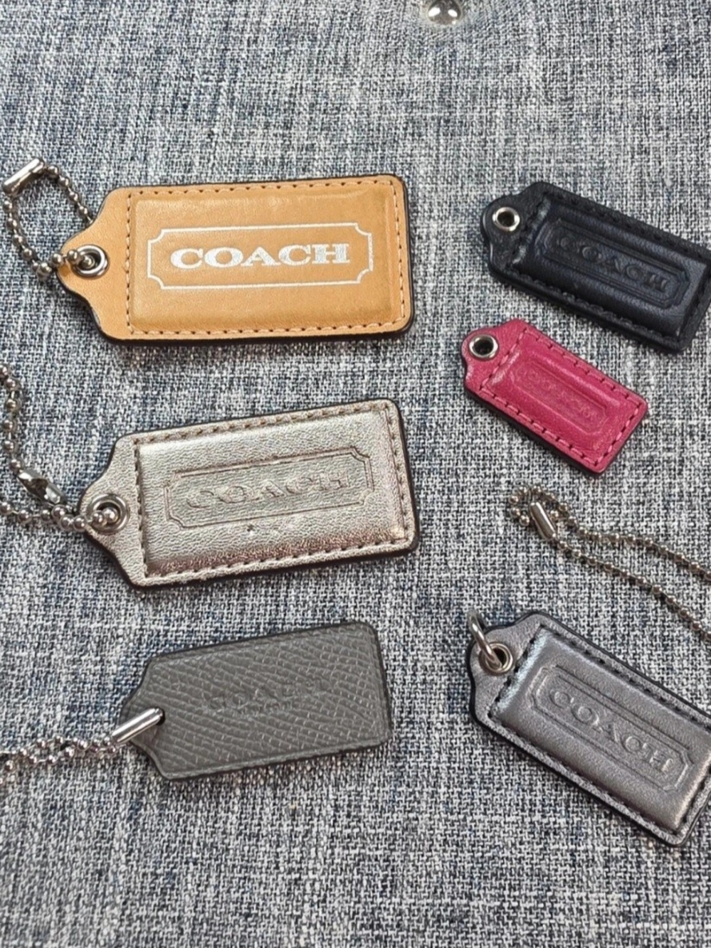 Coach Multicolor Leather Key & Card Tags - Tan, Black, Pink, Gray, Metallic